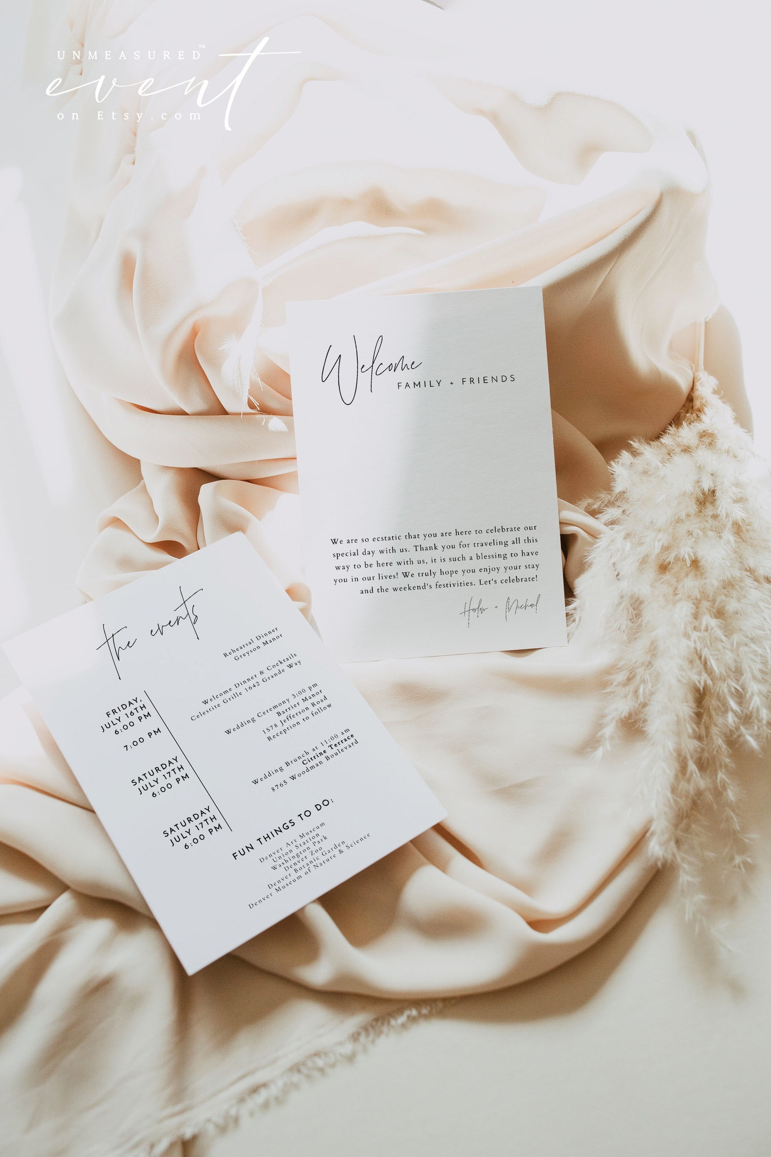 BLAIR Minimalist Wedding Events Card Template, Modern Wedding Itinerary ...