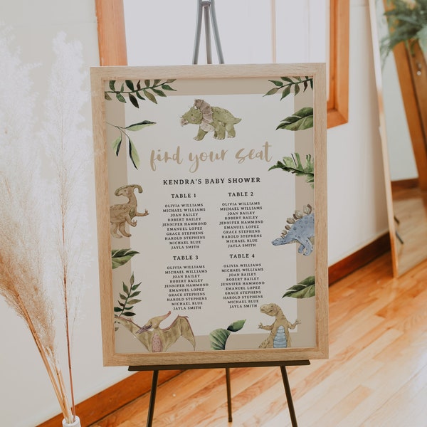 SPIKE Dinosaur Baby Shower Seating Chart, Boy Baby Shower Seating Sign Printable, T-Rex Baby Shower Table Seating, Jungle Safari Dino Sign