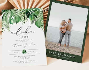 CORA Aloha Baby Shower Invitation Template, Tropical Baby Shower Invitation Printable, Palm Leaf Baby Shower, Luau Baby Shower, Beach Baby