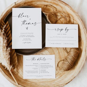 BLAIR Boho Hochzeitseinladung Vorlage Set, Moderne Hochzeitseinladung Set, Minimalistische Hochzeitseinladung Set, druckbare Hochzeitseinladung