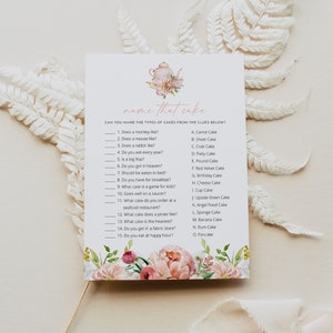 ALICE Tea Bridal Shower Name that Cake Bridal Shower Game, Blush Floral Bridal Shower Games, Bridal Brunch Tea Party Instant Download DIY