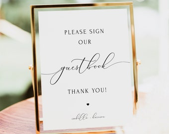 Wedding Guestbook Sign Printable Template, Calligraphy Guestbook Sign Instant, Sign the Guest book Sign Modern Minimalist Elegant DIY ASHER