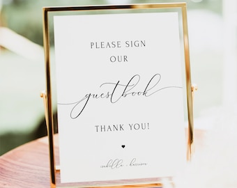 Wedding Guestbook Sign Printable Template, Calligraphy Guestbook Sign Instant, Sign the Guest book Sign Modern Minimalist Elegant DIY ASHER