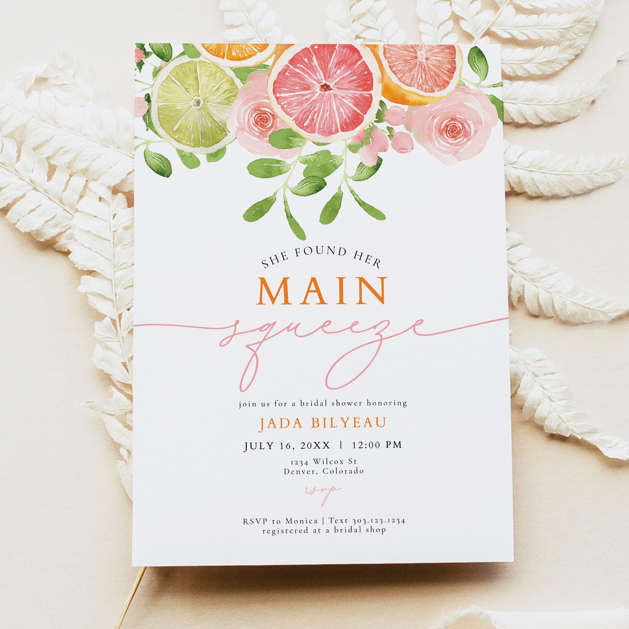 PRINTED + SHIPPED She Found Her Main Squeeze Bridal Shower Invitation ...