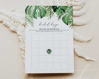 Bridal Shower Bingo, Tropical Bridal Shower Games, Printable Bridal Shower Games, Palm Leaf Luau Island Beach Themed Tropical Shower CORA