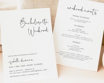 ADELLA Minimalist Bachelorette Invitation and Itinerary Template, Bachelorette Invitation Instant Download, Printable Bachelorette Invites