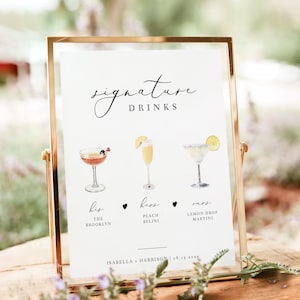 EVELYN Minimalist Wedding Signature Drink Sign Template, Elegant Signature Cocktail Sign, Modern Script Signature Drink Sign Printable