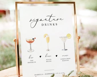 EVELYN Minimalist Wedding Signature Drink Sign Template, Elegant Signature Cocktail Sign, Modern Script Signature Drink Sign Printable