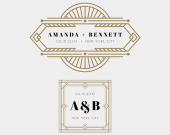 DAISY Art Deco Wedding Logo Template, Editable Wedding Monogram Instant Download, Wedding Website Logo, Gold Gatsby Roaring 20's Wedding DIY