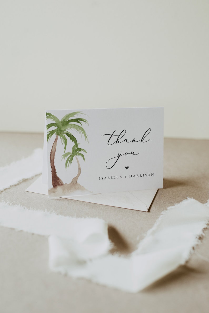 Beach Wedding Thank You Instant Download Palm Tree Thank You Card Template Printable Thank You Card Tropical Thank You Cards FIONA