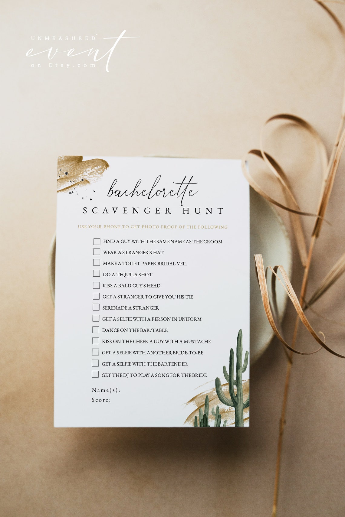 ROWEN Bachelorette Scavenger Hunt Game Printable, Desert Cactus ...