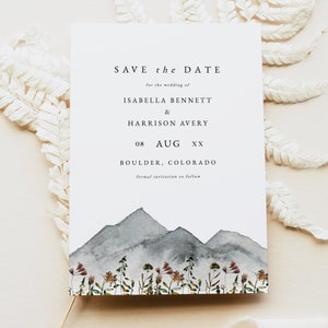 HEIDI Save the Date, Mountain Save the Date, Wildflower Save the Date Evite, Bohemian Save the Date, Boho Floral Mountain Save the Date