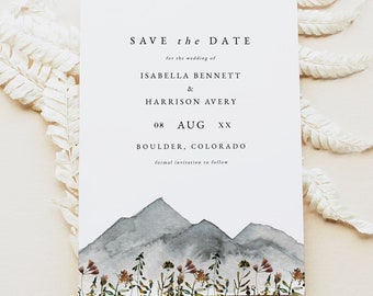 HEIDI Save the Date, Mountain Save the Date, Wildflower Save the Date Evite, Bohemian Save the Date, Boho Floral Mountain Save the Date