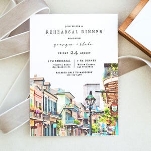 NOLA New Orleans Rehearsal Dinner Invitation Template, New Orleans Wedding Rehearsal Invite, French Quarter Night Before Invite Templett