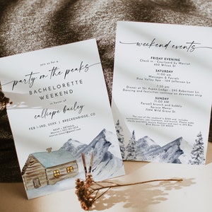FROST Ski Bachelorette Invitation Template, Snowboarding Bachelorette Invitation Printable Ski Weekend Itinerary Cabin Party on the Peaks