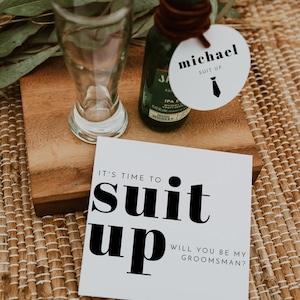 Suit Up Card Template, Groomsmen Proposal Printable, Modern Minimalist Will You Be My Groomsmen Card, Be My Best Man Gift Instant Bold RILEY