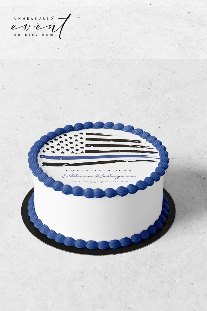 Police Cake Topper TEMPLATE, Printable Police Retirement Cake Topper, Thin Blue Line Flag Cake Topper Instant Download, DIY Editable Topper image 3