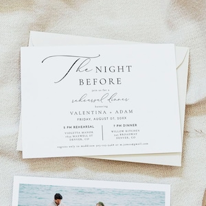 Minimalist Rehearsal Dinner Invitation Template, Horizontal Rehearsal Dinner Invite, Elegant Script The Night Before Invite VALENTINA