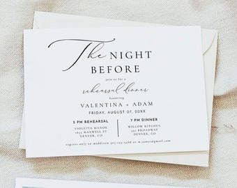 Minimalist Rehearsal Dinner Invitation Template, Horizontal Rehearsal Dinner Invite, Elegant Script The Night Before Invite VALENTINA