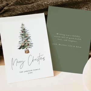 HARLOW Minimalistische Weihnachtskartenvorlage, einfache Urlaubskarten, Weihnachtsbaum-Weihnachtskarten, saisonale druckbare sofort bearbeitbare DIY
