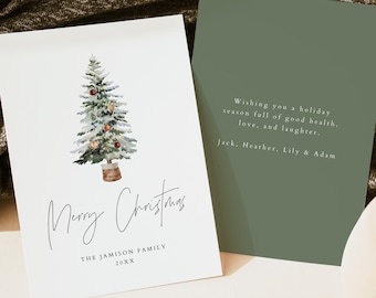 Modèle de carte de Noël minimaliste HARLOW, cartes de vœux simples, cartes de Noël d'arbre de Noël, saisonnier imprimable modifiable instantané bricolage