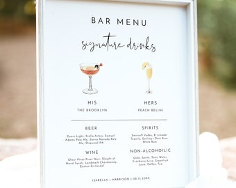 ADELLA Minimalist Signature Drink Sign Template, Signature Drink Sign For Wedding, Modern His and Hers Drink Bar Sign, Wedding Bar Menu DIY