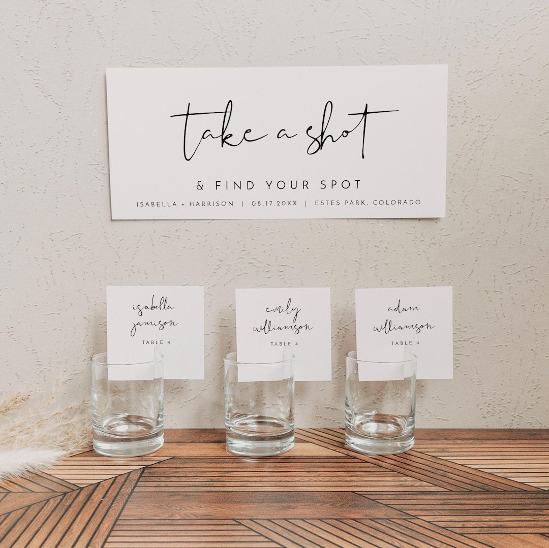 Minimalist Shot Glass Seating Chart Template, Champagne Seating Chart Tags Printable, Modern Square Place Cards, Guest Escort Cards ADELLA - Etsy UK