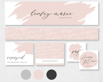 GRETCHEN Blush Etsy Banner Set, Watercolor Etsy Branding Templates, Etsy Shop Banner, Modern Etsy Banner, Beauty Pink Smudge Cosmetic DIY