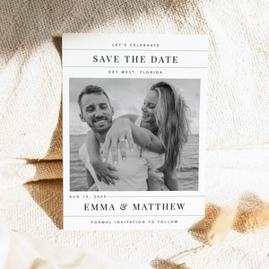 Modèle de journal "Retenez cette date", Cartes de réservation de photo de mariage, "Retenez cette date" pour mariage unique, "Retenez cette date" simple modifiable instantanément