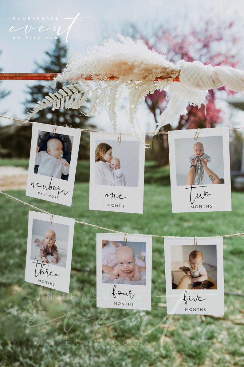 ADELLA First Birthday Photo Banner, 1st Birthday Photo Banner, Modern Minimalist Monthly Milestone Photo Cards, Gender Neutral Photo Cards 