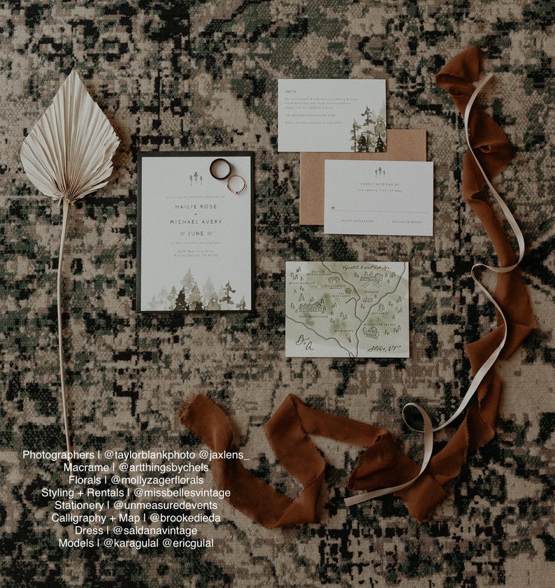 JENNA Pine Wedding Invitation Template Suite, Pine Wedding Invite, Forest Wedding Invite, Mountain Wedding Set, Bohemian Wedding Invites image 2