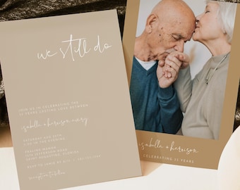 Modello di invito per il rinnovo dei voti INDIE, invito stampabile per il rinnovo dei voti con foto, invito "We Still Do", invito per anniversario moderno Boho Beige