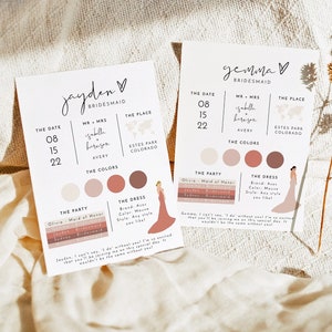 ADELLA Minimalist Bridesmaid Info Card Template, Bridal Party Info Card, Bridesmaid Information Card, Modern Bridesmaid Infographic Instant image 1