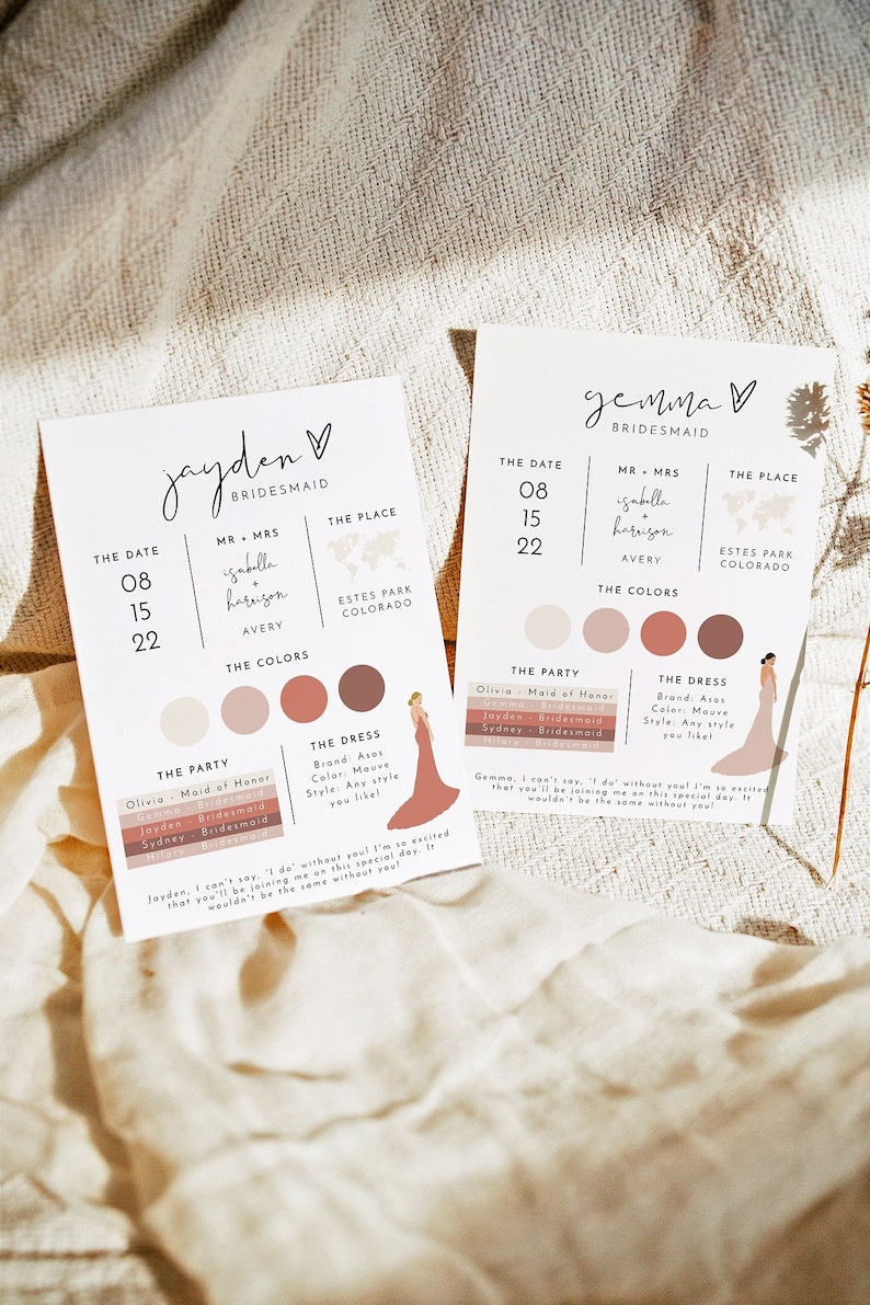 ADELLA Minimalist Bridesmaid Info Card Template, Bridal Party Info Card, Bridesmaid Information Card, Modern Bridesmaid Infographic Instant image 1