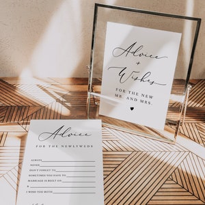 EVELYN Minimalistischer Rat für die Braut und den Bräutigam Kartenvorlage, Eleganter Hochzeitsratschlag und Wünsche Karte und Schild, Moderne Schrift Ratschläge