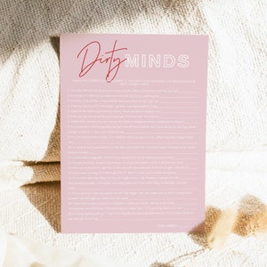 Juego de despedida de soltera HENLEY Dirty Minds, juegos para despedidas de soltera, actividades modernas en rosa y rojo para despedidas de soltera, despedida de soltera minimalista