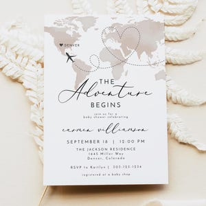 Faire-part de baby shower CARMEN, modèle d'invitation de baby shower aventure, carte d'invitation de baby shower, baby shower sur le thème du voyage Evite DIY