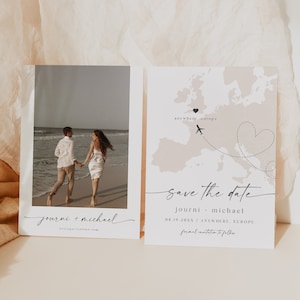 JOURNI Europa Save the Date, Europa Karte Save the Date Vorlage, Beige Karte Save the Date, Bestimmungsort Save the Date, Spanien Portugal Deutschland