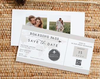 Boarding Pass Save the Date Template, Destination Save the Date, Travel Save the Date, Airplane Save the Date, Photo Save the Date - CARMEN