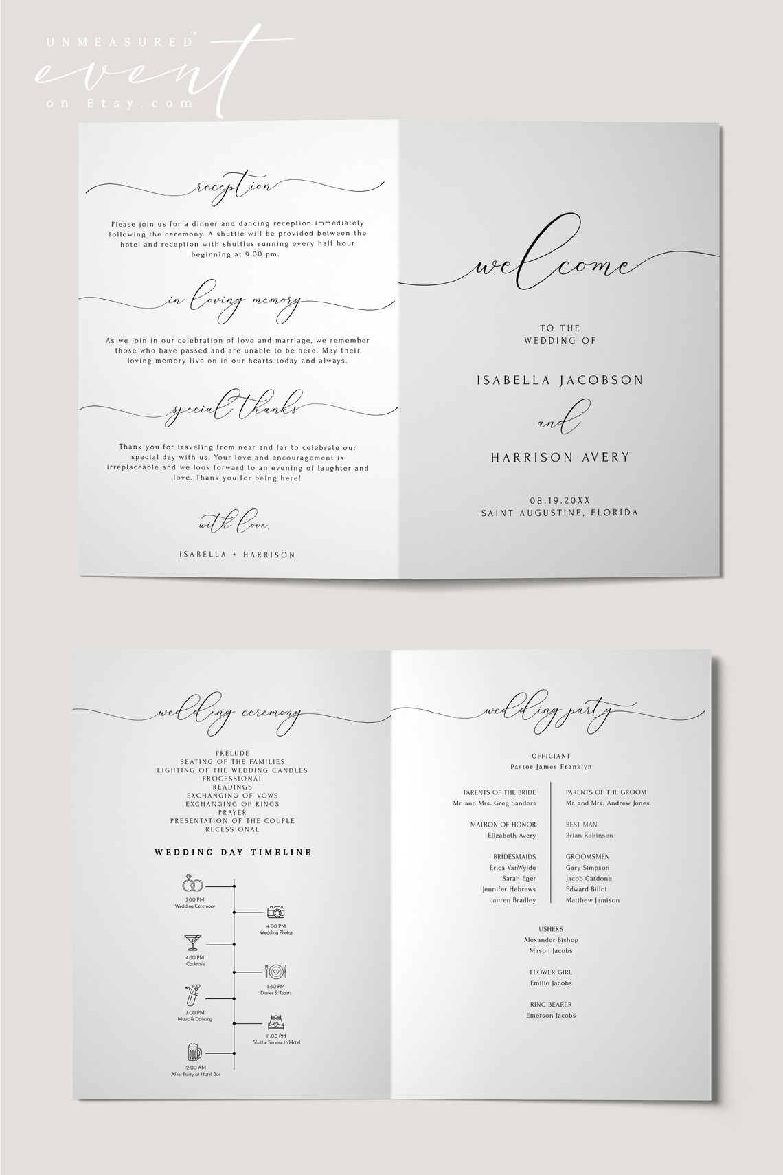 Foldable Wedding Program & Timeline Template, Wedding Program Template ...
