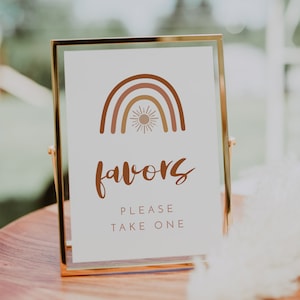 TINLEY Favor Table Sign Sign, Boho Rainbow Baby Shower Sign Printable, Gender Neutral Terracotta Sunburst Baby Shower Favor Table Sign DIY