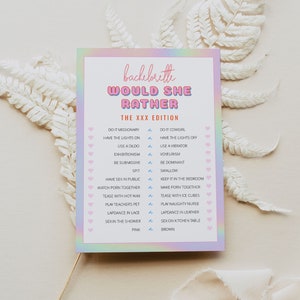 DINA Dirty Would She Rather Bachelorette Game Printable, Space Cowgirl Bachelorette Game, Disco Cowgirl Bachelorette Retro Holographic DIY