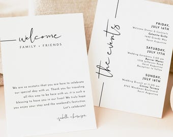 ADELLA Minimalist Wedding Events Card Template, Wedding Welcome Bag Note, Wedding Event Timeline Printable, Modern Wedding Schedule Editable