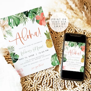 1 Luau Geburtstagseinladung Vorlage, Luau Erste Geburtstagseinladung, Tropische Geburtstagseinladung, Aloha Geburtstagseinladung Palm LALANI
