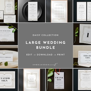 DAISY Art Deco Wedding Invitation Template Bundle, Gatsby Wedding Invitation, 20&#39;s Wedding Invitation, Gold Art Deco, Modern Art Deco DIY