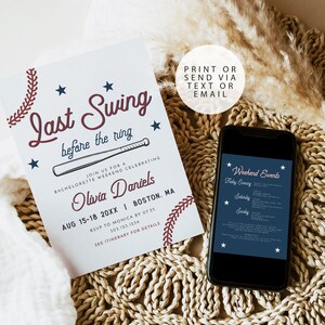 BARRY Baseball Bachelorette Invitation, Last Swing Bachelorette Invite Template, Baseball Itinerary Printable, Baseball Themed Bach Weekend image 2