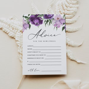 Carte de conseils LILAH Shower nuptiale, Shower de mariée floral violet, jeux de douche nuptiale florale lavande lilas, carte de conseils de jeunes mariés de jardin instantanée