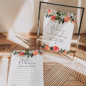 SAVANNAH Pfirsich Hinweiskarten für Braut und Bräutigam Kartenvorlage, Hinweiskarten Hochzeit, Brautparty Hinweiskarten und Schild, Well Wishes Schild DIY