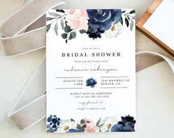 Bridal Shower Invitation Template, Navy and Blush Bridal Shower Invite, Printable Bridal Shower Invitations, Garden Bridal Shower CADENCE