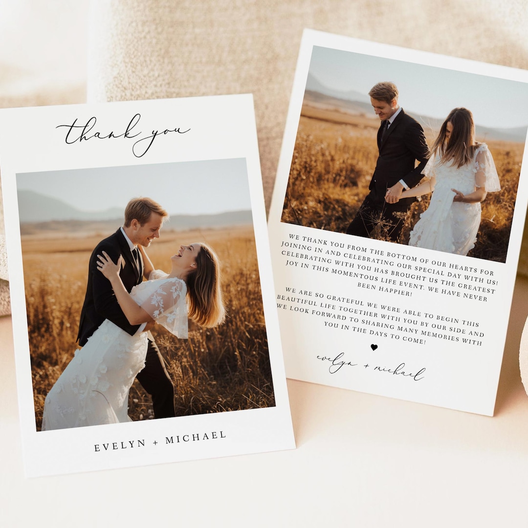 PRINTED + SHIPPED Elegant Wedding Thank You Cards With Photo, Custom ...